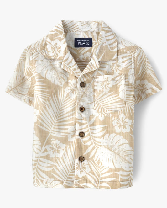 Camisa hawaiana beige hojas blancas Childrens Place niño