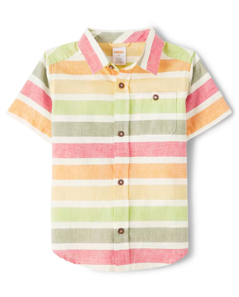 Camisa rayas verde rosado blanca formal Gymboree niño