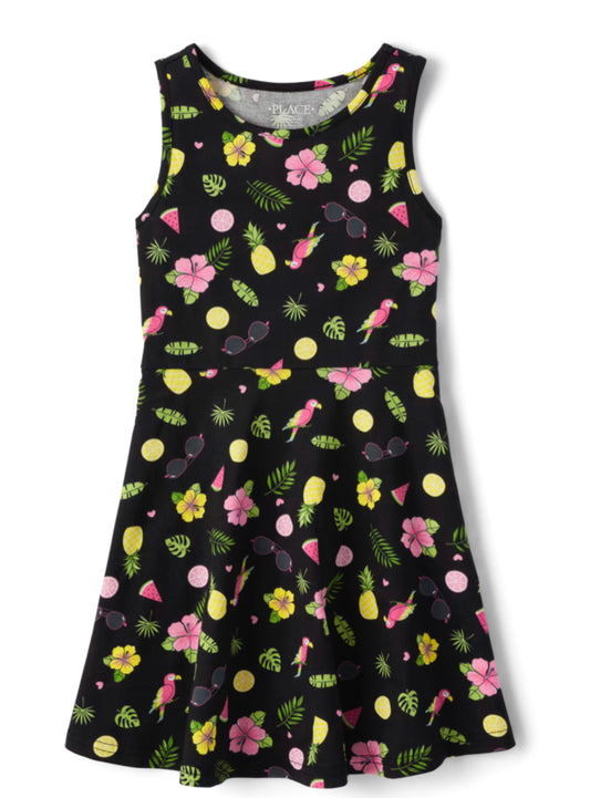 Vestido childrens place negro flores frutas verano