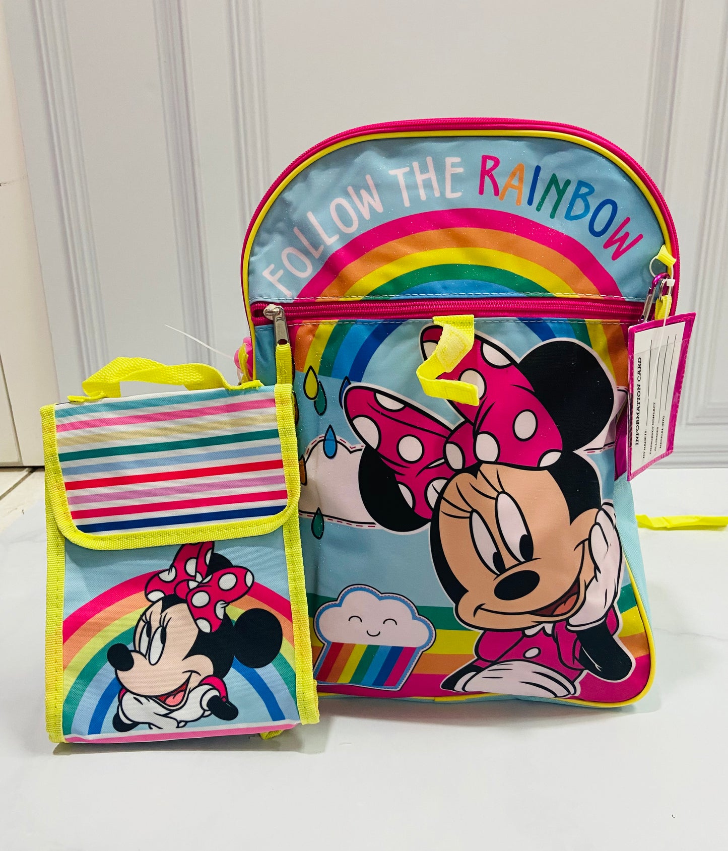 Mochila Minnie arcoíris con lonchera