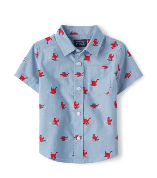 Camisa formal azul celeste dinosaurios Childrens Place niño