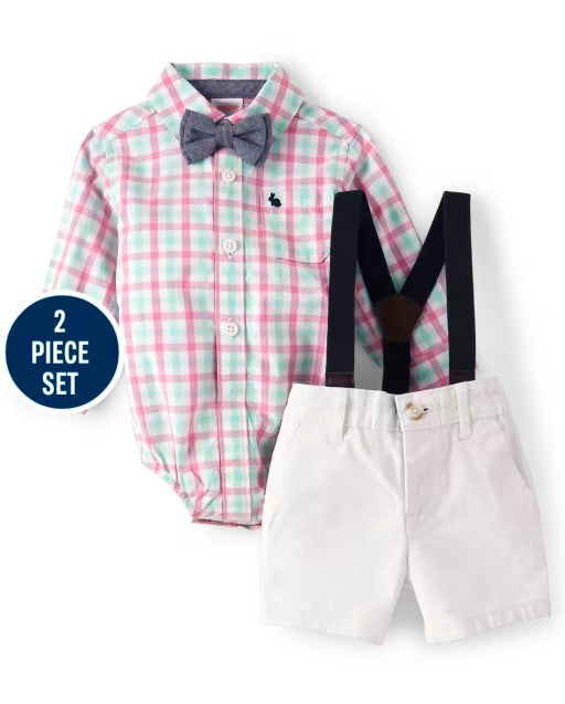 Set 2 piezas mameluco cuadros short blanco Gymboree