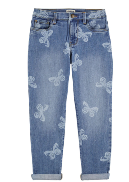 Pantalón Jeans Oshkosh niña azul claro mom jeans mariposas