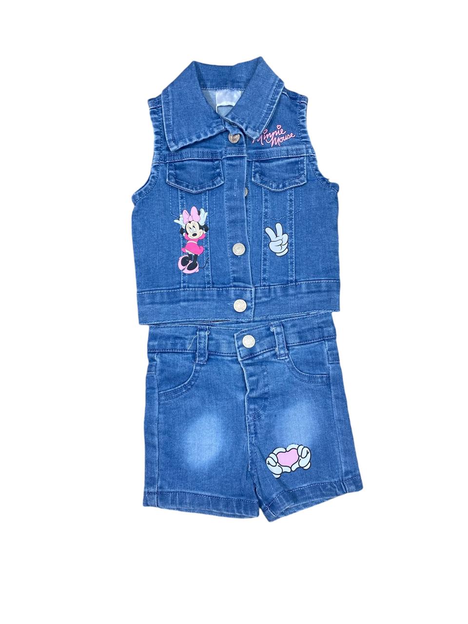 Set 2 piezas short y camisa jeans claro Disney Minnie niña bebé D9MI1281B