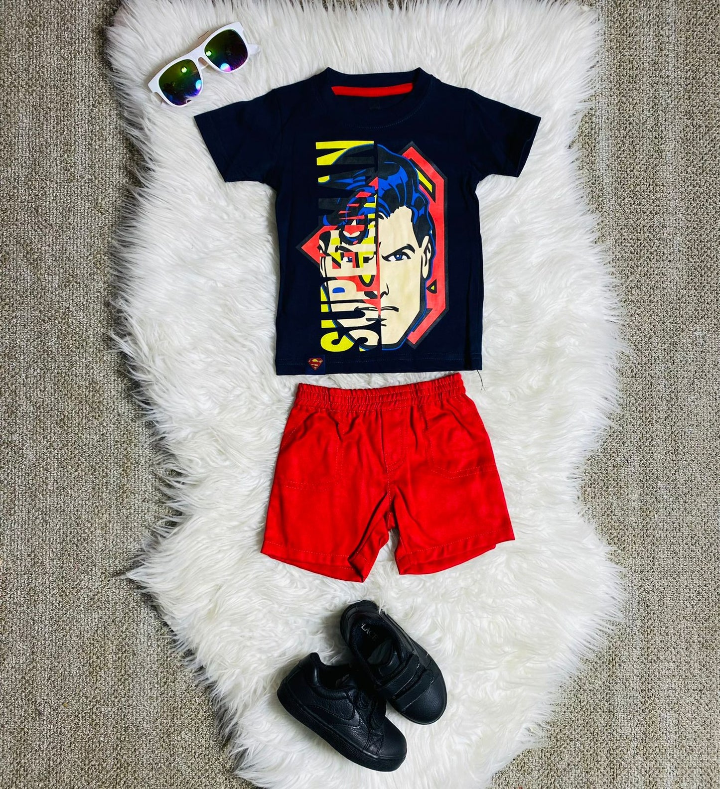 Set 2 piezas superman camisa negra bebe niño