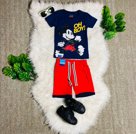 Set conjunto 2 piezas Mickey camisa azul bebe niño