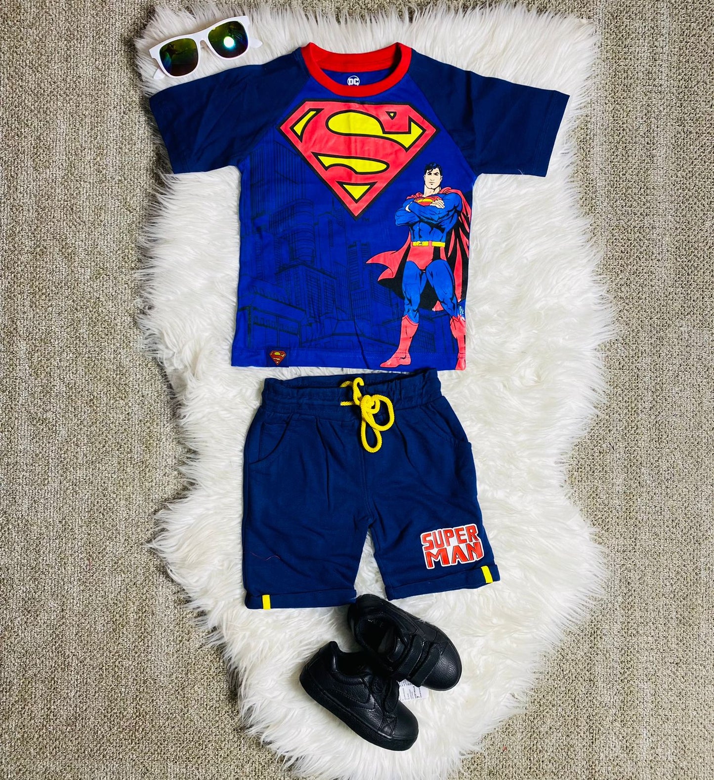 Set 2 piezas superman Niño camisa azul short azul