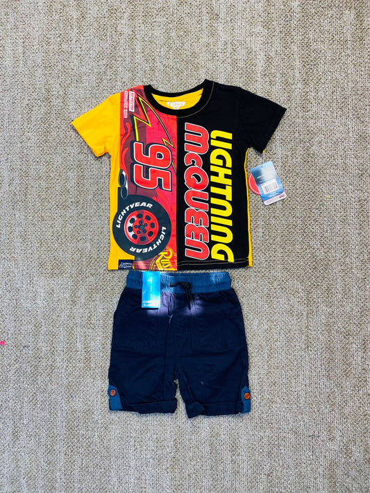 Set 2 piezas cars camisa amarilla short azul niño