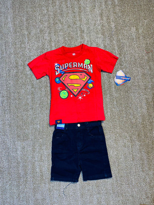 Set 2 piezas short azul camisa roja superman Niño