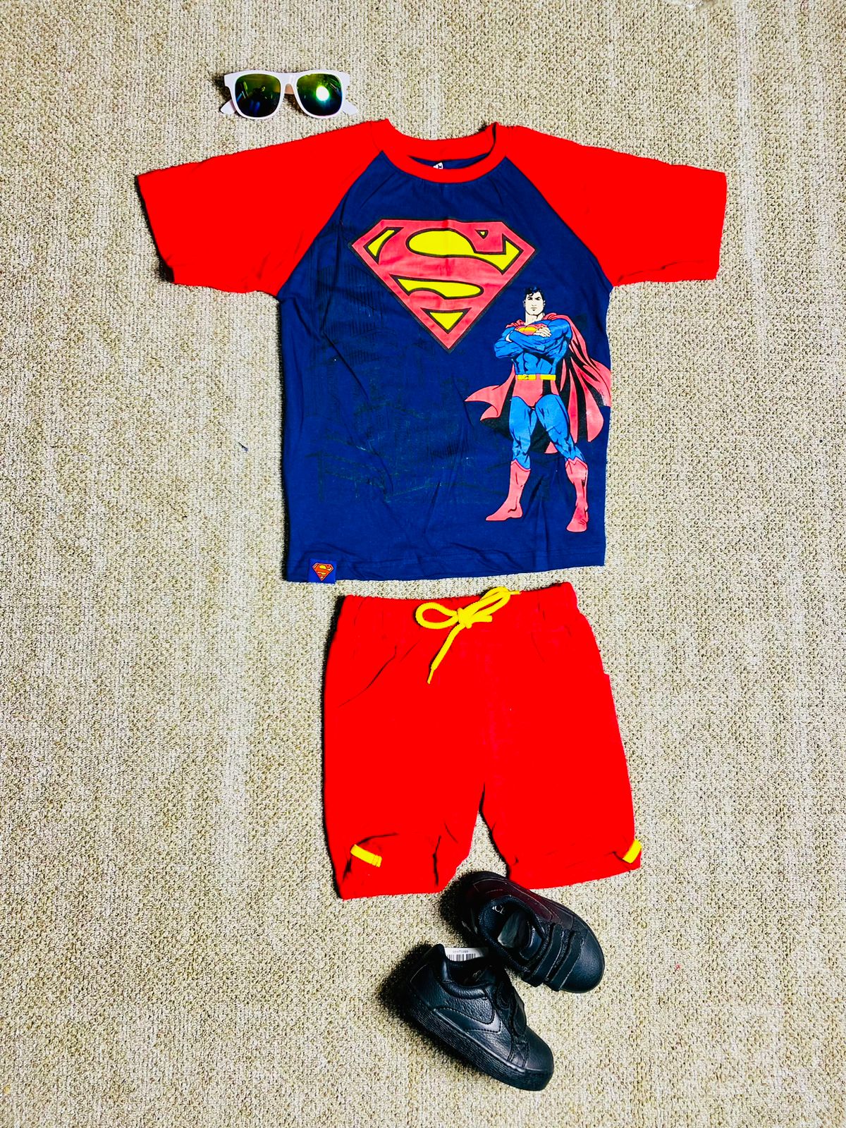 Set 2 piezas short superman Niño azul rojo