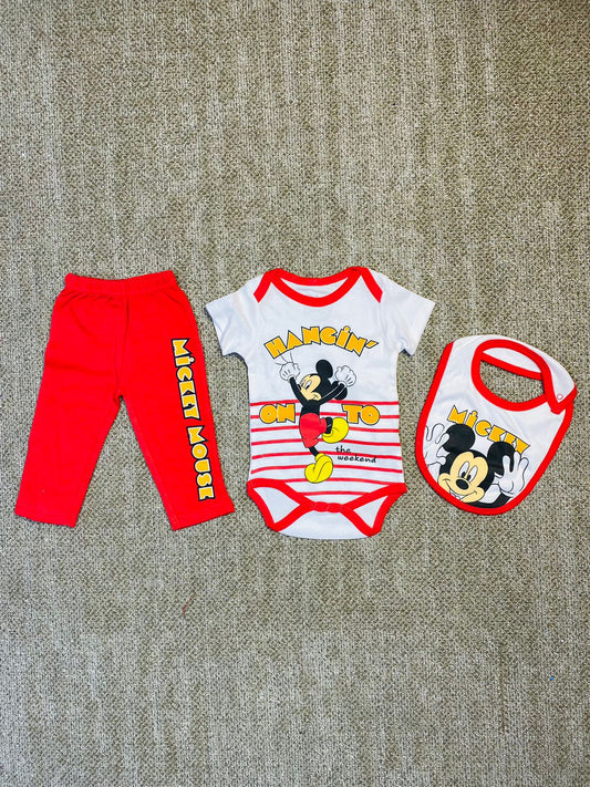 Set 3 piezas mameluco bebe niño mickey disney rojo