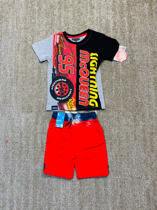 Set 2 piezas cars camisa gris short rojo niño