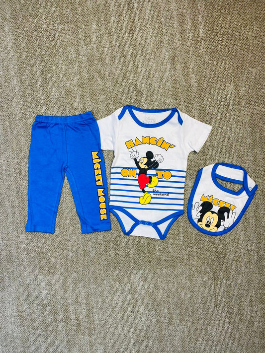 Set 3 piezas mameluco bebe niño mickey disney azul