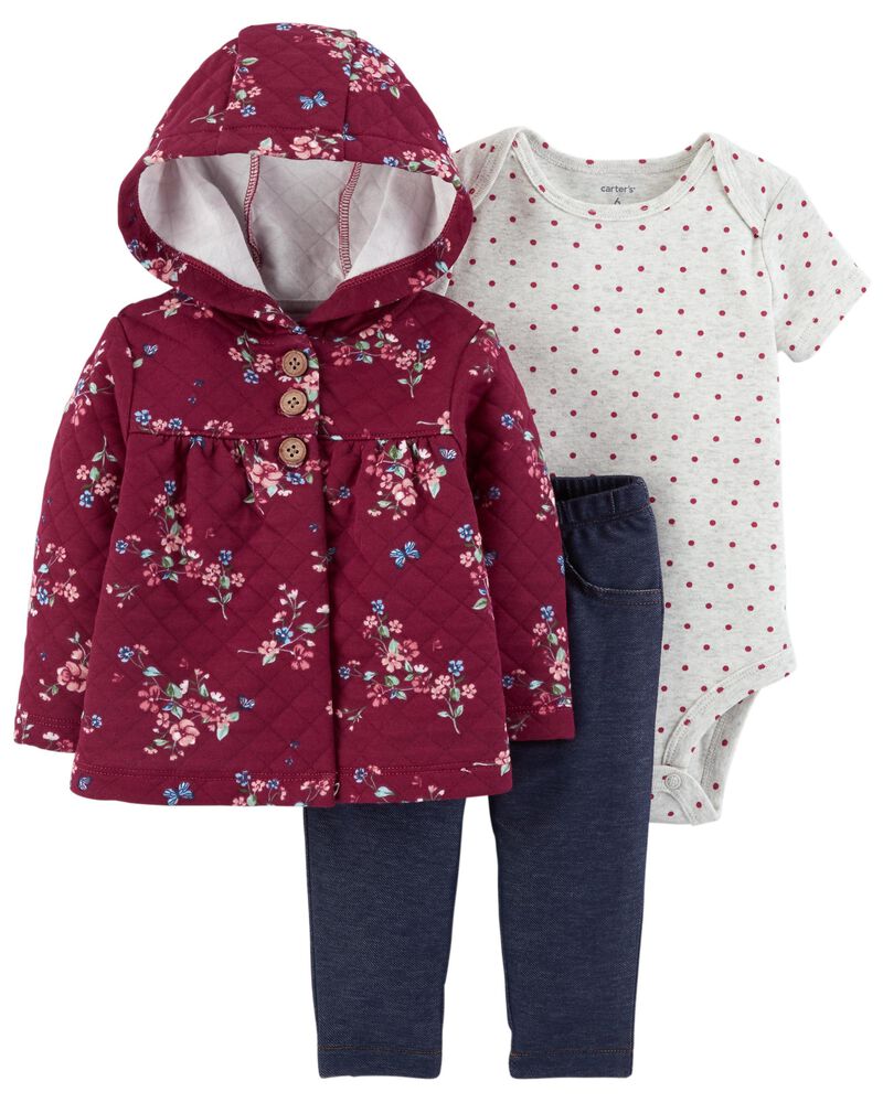 Set 3 Piezas sueter con gorro mameluco pantalon bebe niña carters