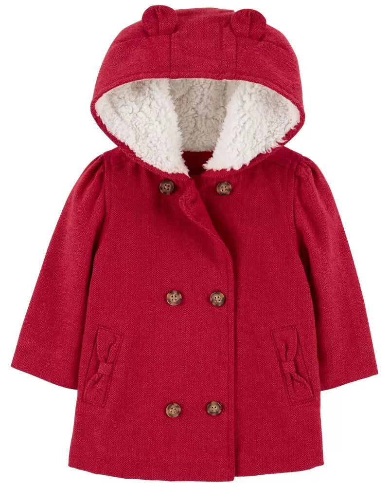 Sueter abrigo con gorro rojo bebe carters niña