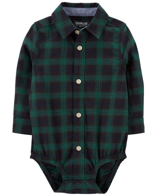 Camisa verde cuadros Oshkosh niño mameluco