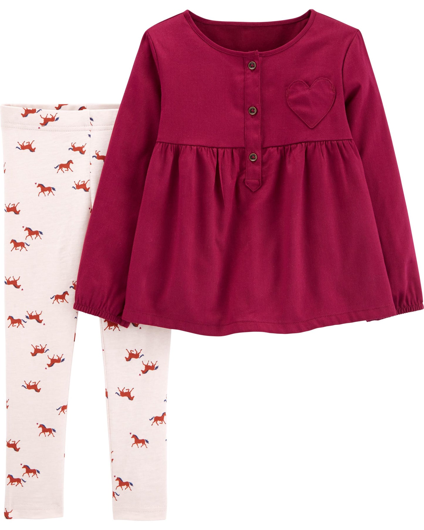 Set 2 piezas Carters niña camisa fucsia leggins caballitos