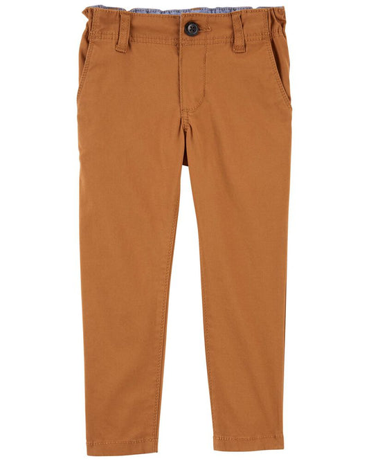 Pantalon cafe beige tela formal Oshkosh Niño Khaki elástico y fondo solo azul