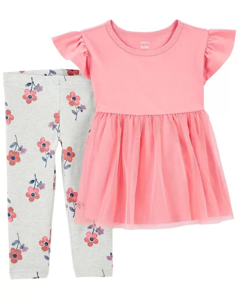 Set  2 piezas niña Carters camisa rosada leggings flores