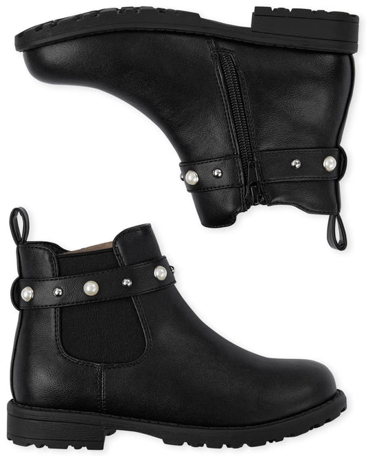 Botas botines burritos negros perlas Childrens place