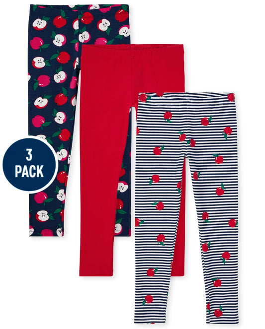 Set 3 leggings Childrens place manzanas roja rayas