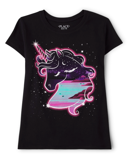 Camisa negra unicornio estrellas Childrens Place niña