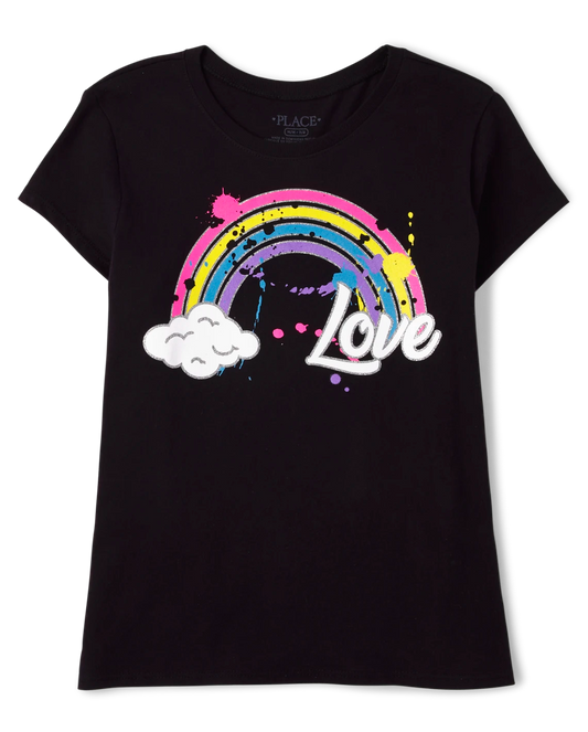 Camisa negra arcoiris love Childrens Place niña