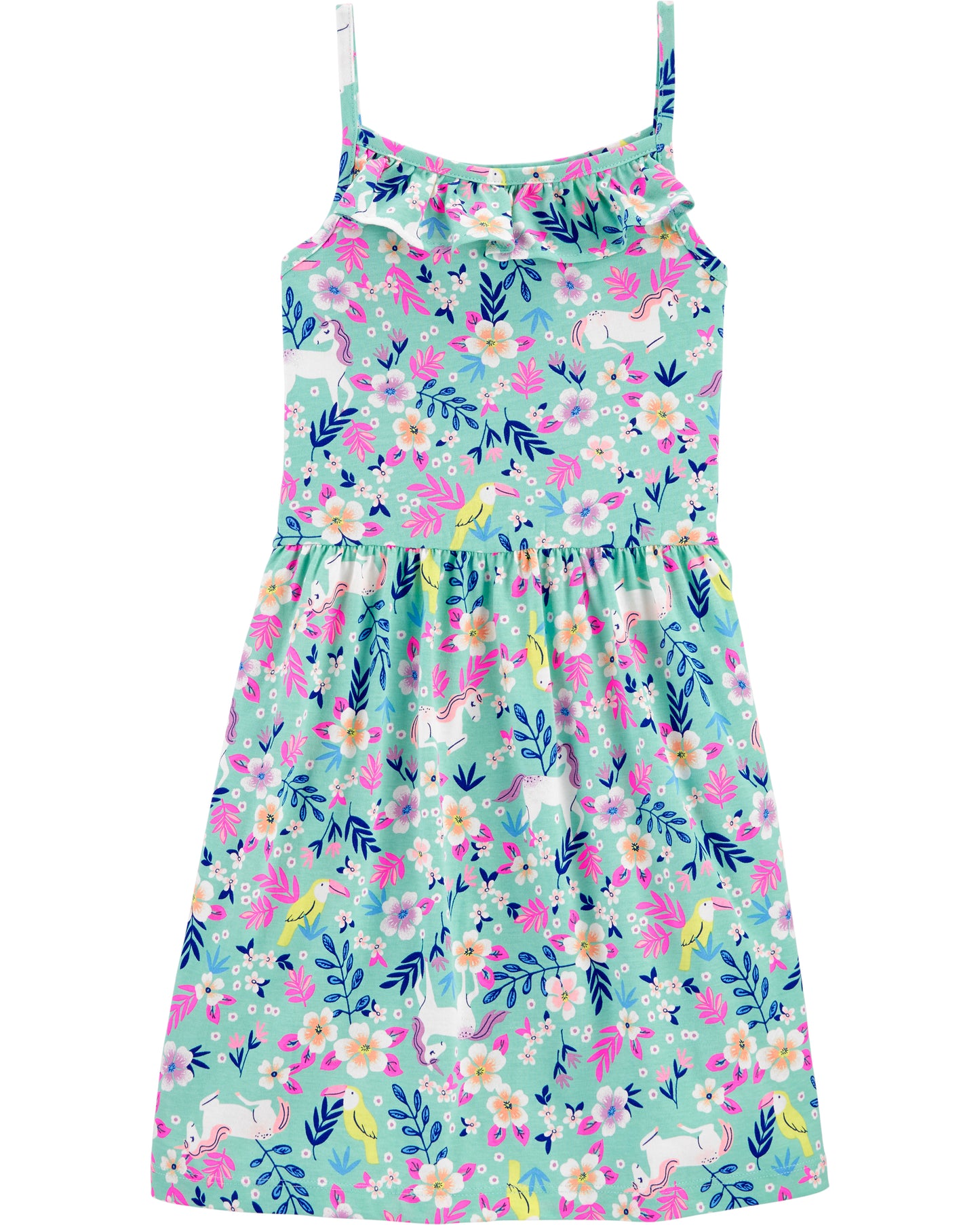 Vestido carters unicornio niña verde flores