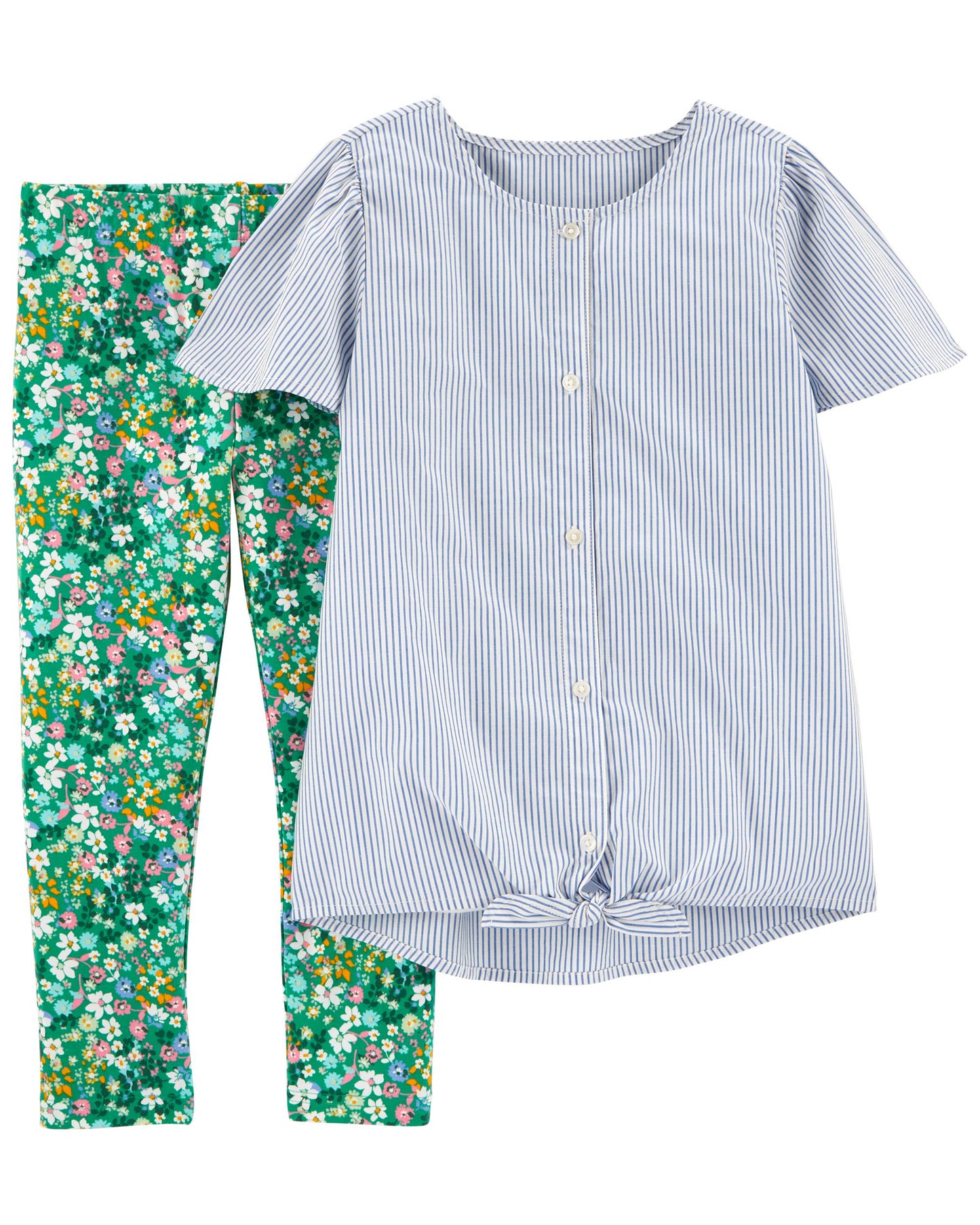 Set 2 piezas niña Carters camisa rayas azul leggins verde