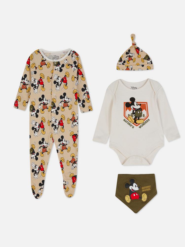 Set 4 piezas H&M mickey disney bebe niño pijama babero gorro