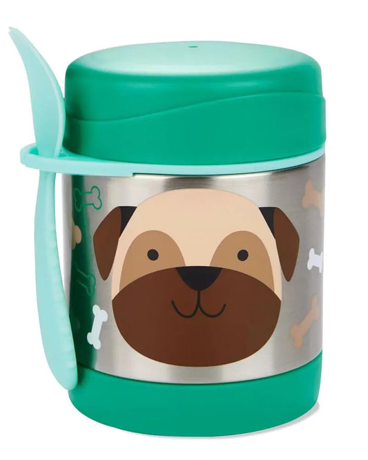 Termo Contenedor termico Skip Hop Perro Perrito verde con café con tenedor