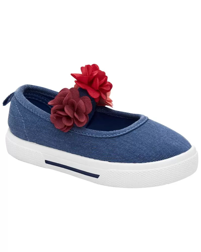 Zapatillas Tenis azul jeans flores niña Carters