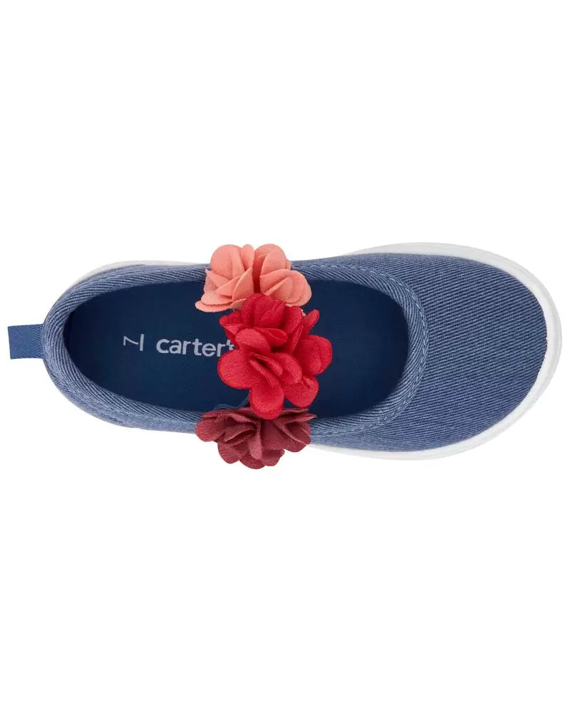 Zapatillas Tenis azul jeans flores niña Carters