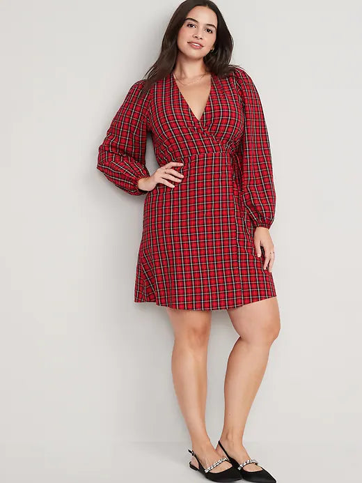 Vestido cuadros rojo Old Navy Mujer Adulto