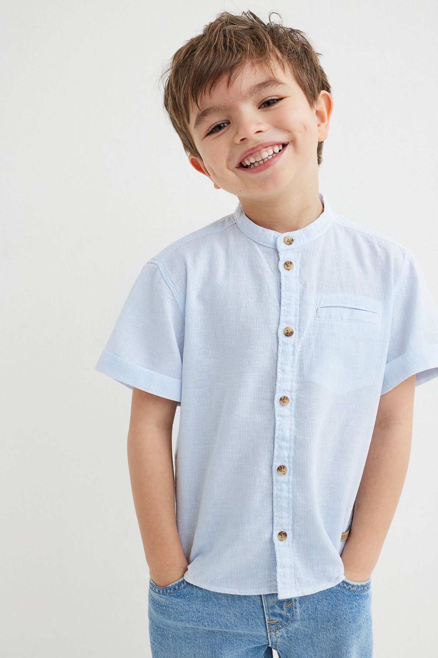 Camisa henley niño H&M formal azul manga corta