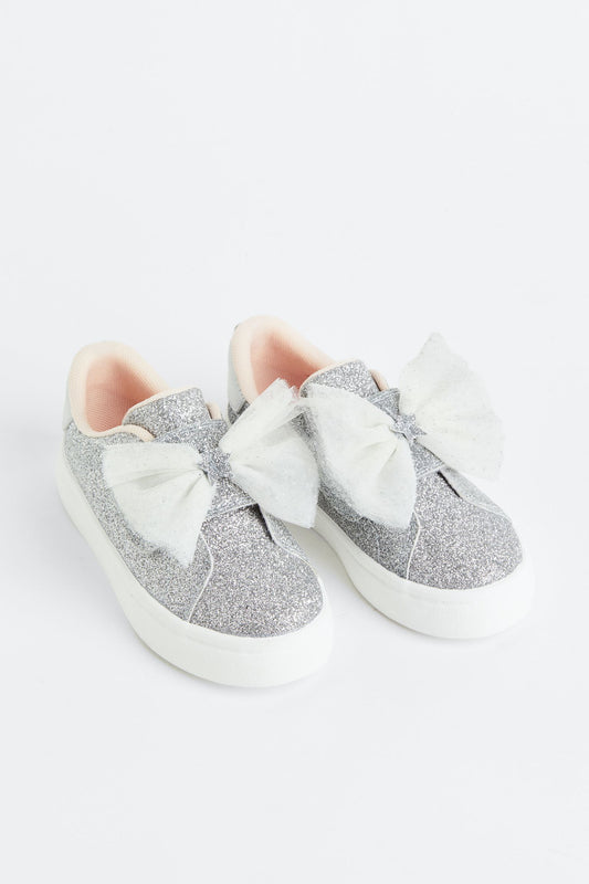 Tenis plateado gris glitter chongo H&M niña