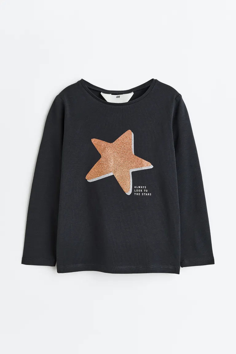 Camisa niña H&M negra estrella manga larga