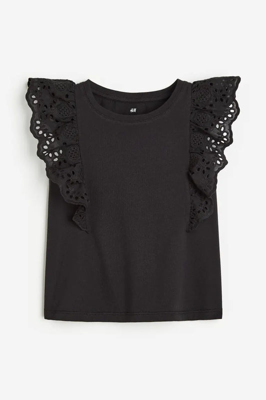 Camisa negra niña H&M revuelos blonda blusa