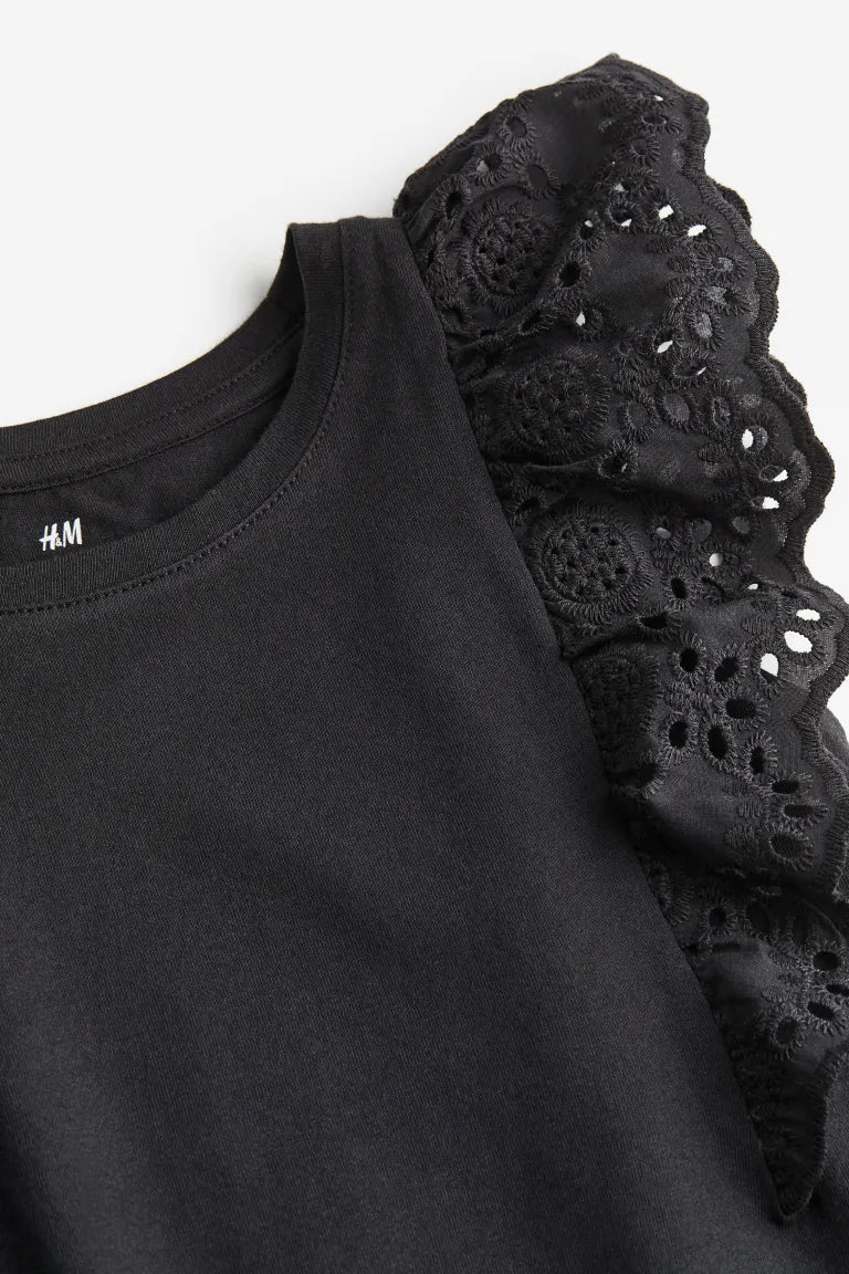 Camisa negra niña H&M revuelos blonda blusa