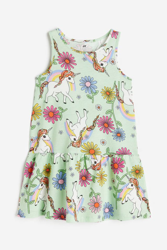 Vestido H&M niña verde unicornio