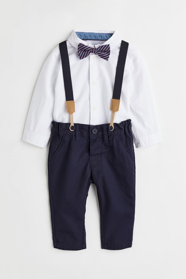 Set 4 piezas niño H&M tirante azul oscuro formal tirantes corbatin