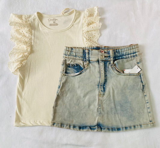 Set 2 piezas Jessica Simpson falda jean blusa niña