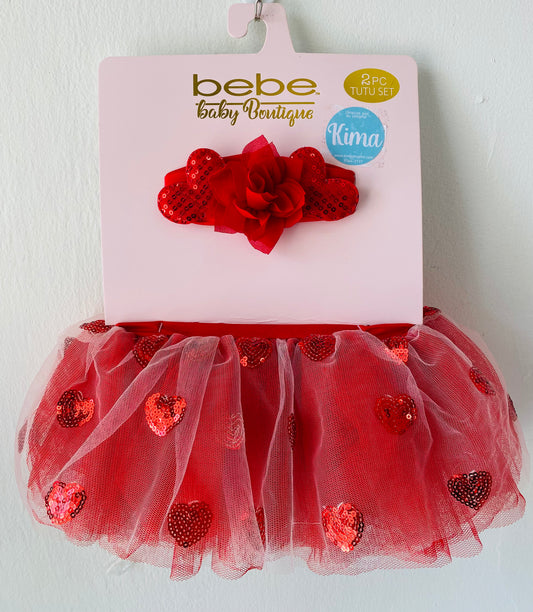 Falda set tutu y Diadema bebé rojo corazones