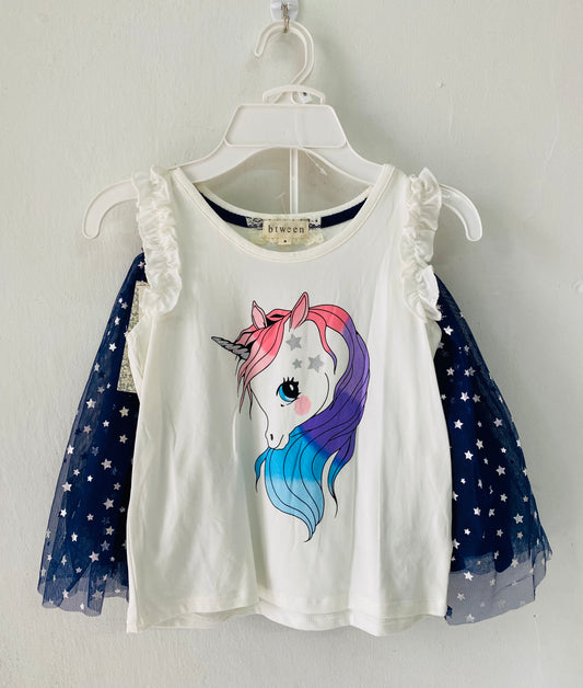 Set 2 piezas between camisa unicornio falda tutu estrellas