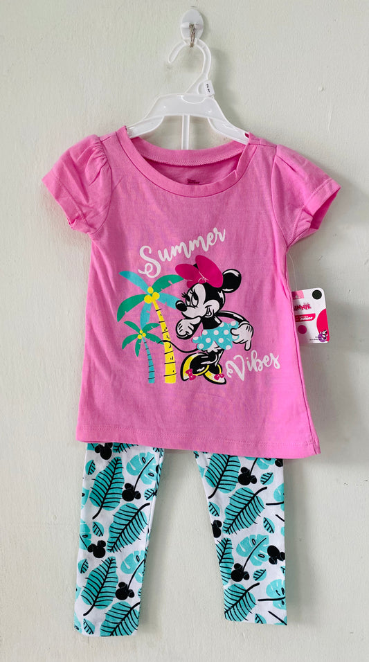 Set 2 piezas Minnie blusa rosada leggin ojas verdes