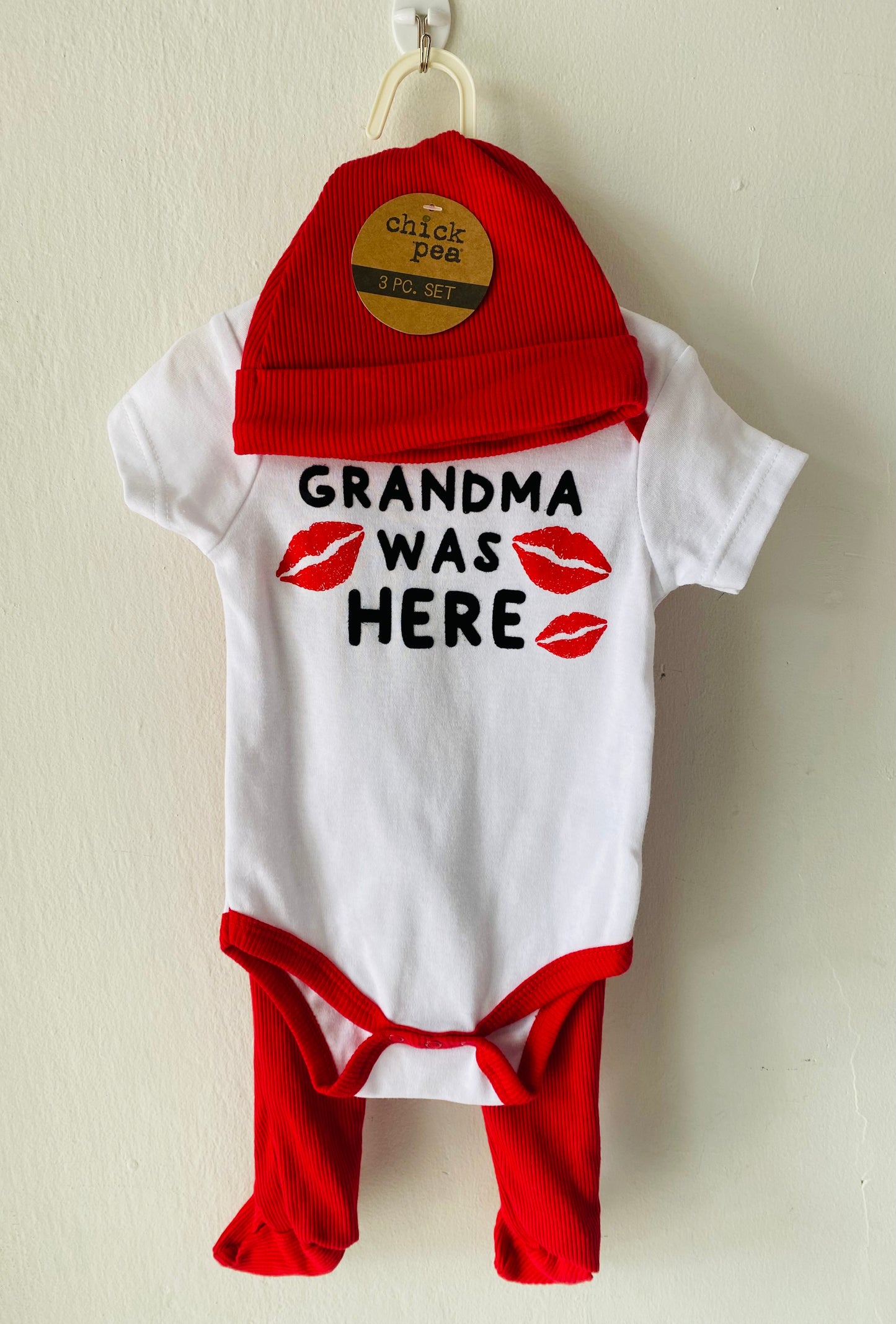 set 3 piezas bebe chick pea Grandma mameluco gorro pantalon