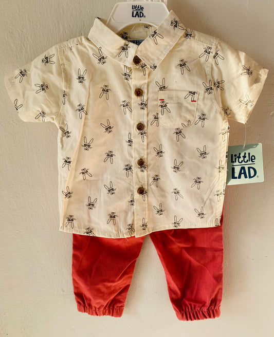 set 2 piezas conejo camisa blanca pantalón rojo bebé Niño